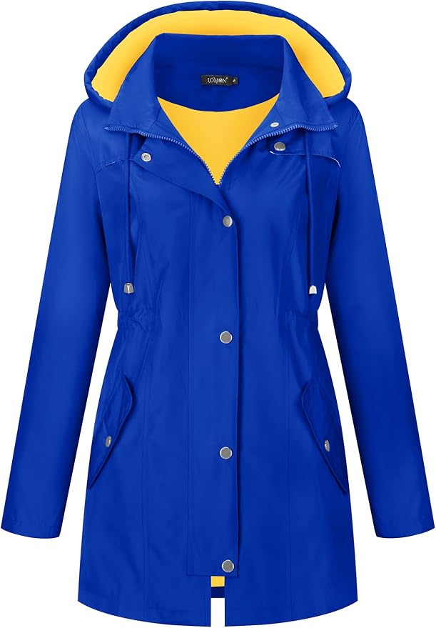 LOMON Women Waterproof Outdoor Hiking Raincoat Women Lined Rain Jacket Lightweight Hooded Jackets Trench Coats