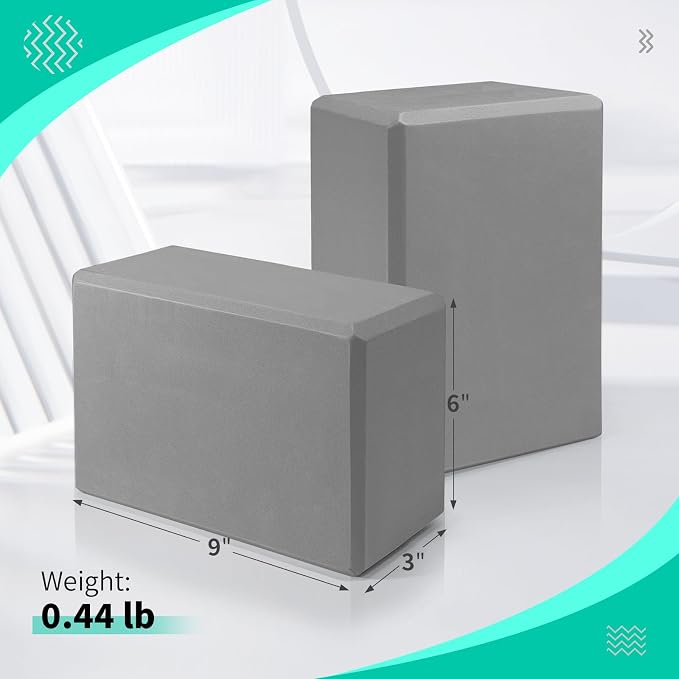 Yoga Blocks 2 Pack, 9"x6"x3" High-Density EVA Foam Yoga Block, Non-Slip Yoga Blocks for Yoga, Pilates Meditation, Stretching and Toning, Supportive, Latex-Free