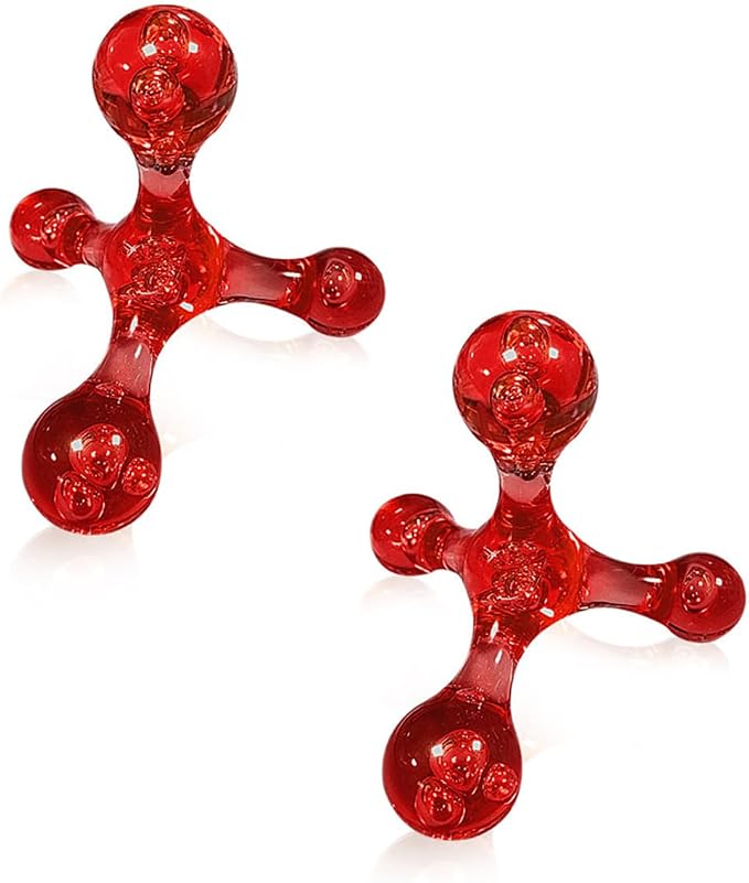 Manual Trigger Point Massage Tool, 2 Pcs 4 Knob Massager Deep Tissue Manual Massager Pressure Point Palm Massage Tool Handheld Back Massagers for Muscle Pain Stress Relief (Red)
