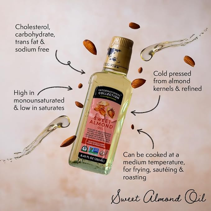 International Collection Sweet Almond Oil, 8.45 fl oz (Pack of 1) | Expertly Sourced, Quality Oils | NonGMO Project Certified, Gluten Free, Halal Approved