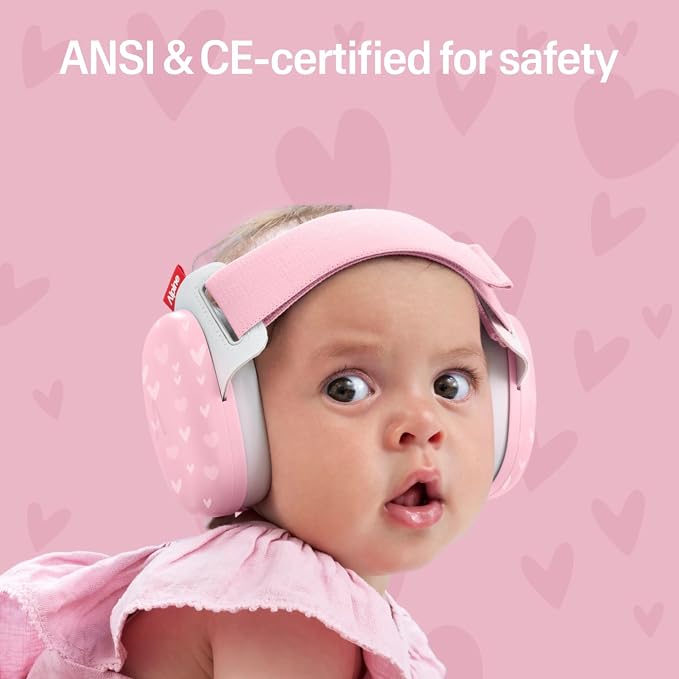 Alpine Muffy Baby Comfort - Protects Hearing for Babies and Toddlers - CE & ANSI Certified - Headband for Safe fit & Comfort - Adjustable for Ages 3-48 Months - 24dB Sound Reduction, Hearts
