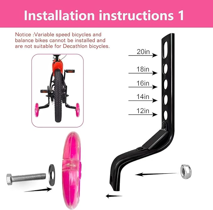 DDJKCZ Training Wheels for Kids Bicycle,Flash Mute Big Wheel Compatible for 12 14 16 18 20 inch Single Speed Bike