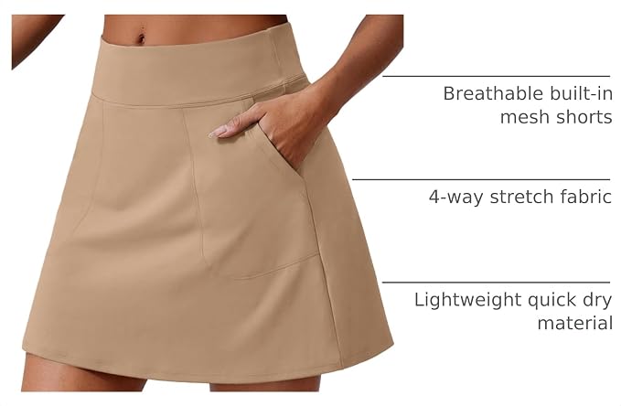 PINSPARK 17" Golf Skorts for Woman High Waisted Tennis Skirt with 4 Pockets | Lightweight, Quick Dry, 4-Way Strecth, Breathable, Tummy Control, UPF 50+ Athletic Skort for Workout, Pickleball, Gym, Casual