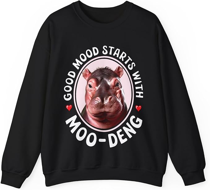 Good Mood Starts With Moo Deng Unisex Sweatshirt, Funny Moo Deng Good Mood Minimalist Men And Women Shirt