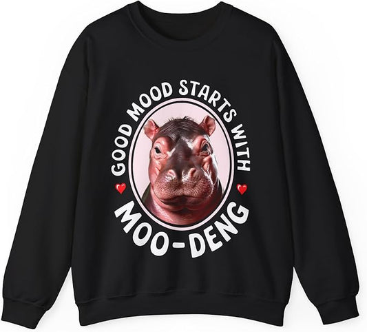 Good Mood Starts With Moo Deng Unisex Sweatshirt, Funny Moo Deng Good Mood Minimalist Men And Women Shirt