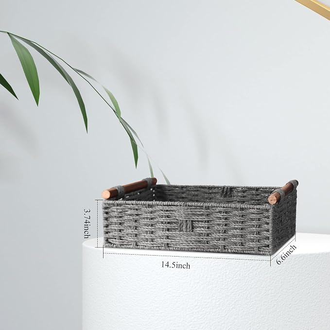 Basket for Toilet Paper Storage Baskets for Bathroom Decor Organizing | with Handle for Bedroom Home Decor and Shelves Apartment Countertop Use,Gray