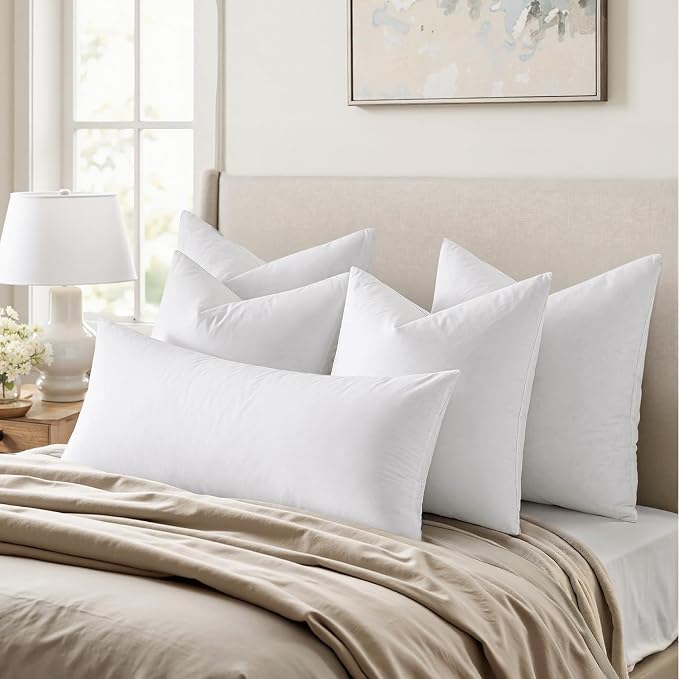 MIULEE Feather Pillow Insert 22x22, Throw Pillow with Cotton Cover | Fluffy and Plump, Decorative Pillows for Sofa Bed Couch, Double-Layer Down-Proof Cotton Cover