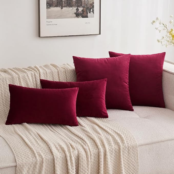 MIULEE Velvet Throw Pillow Covers 16x16 Inch Pack of 2 Wine Red | Soft Solid Small Decorative Pillow Covers, Modern Luxury Home Decor, for Couch Chair Sofa Bedroom Livingroom Car