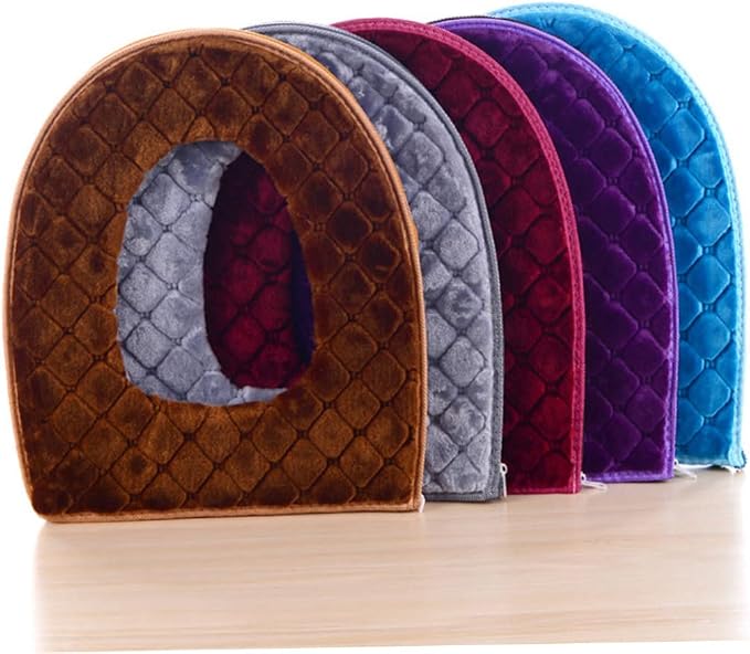 Toilet Seat Cover Soft Toilet Seat Cushion Warmer Washable Cover Pads with Zipper Brown