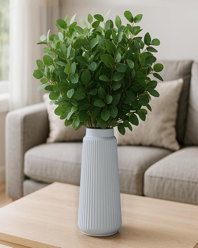 White Ceramic Vase, 8 Inch Conical Flower Vase for Pampas Grass, Modern Minimalist Ribbed Decorative Vase for Living Room Table, Shelf Decor