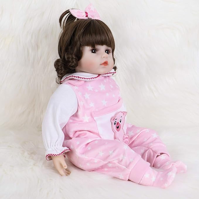 ENADOLL Reborn Baby Dolls - 16 inch Realistic Silicone Vinyl Weighted Soft Body Lifelike Doll Curly Hair Girl Gift Set for Ages 3+(Curly Hair)