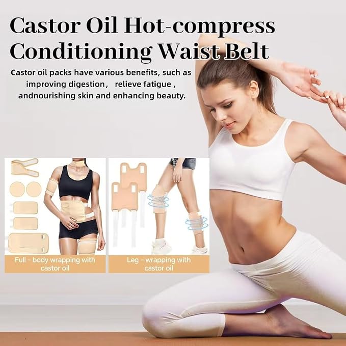 Castor Oil Pack Wrap, 9 Pcs Reusable Castor Oil Pack Kit Organic Cotton for Neck Waist Back Chest Eyes Knees and Feet,Adjustable Compress Pads for Entire Body