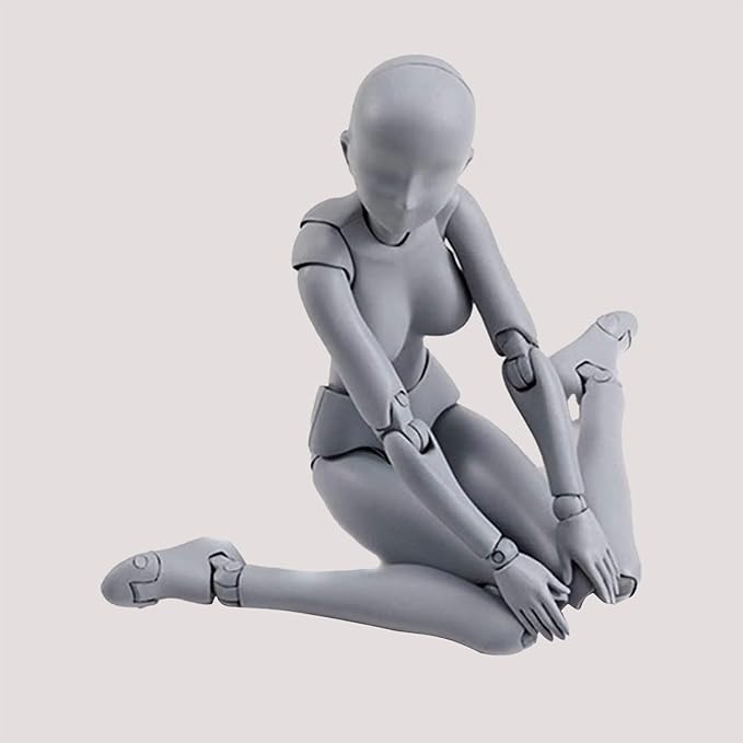 AXITWXIT Action Figures Body-Kun DX & Body-Chan DX PVC Figure Model Drawing for S H Figuarts with Box for Artists (Gray, Female)