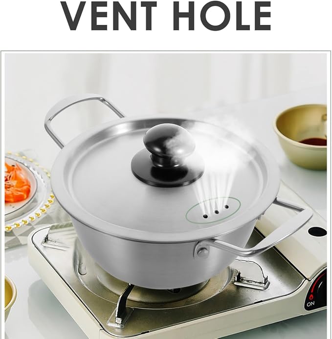 Zerodeko Stainless Steel Double Ear Soup Pot Non-stick Porridge Cooker with Lid for Instant Noodles Small Hot Pot and Korean Ramen Compact Design for Easy Carrying