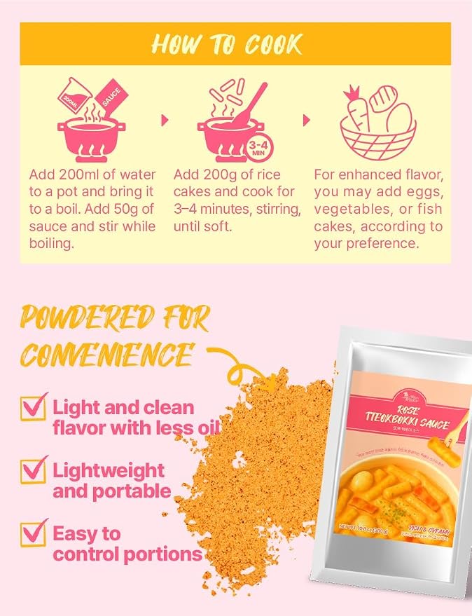 Nice Witch's Secret Recipe Korean Rose Tteokbokki Powder Sauce 12 servings – Perfect for Sweet and Spicy Rice Cake Dishes, Easy and Quick to Make, 10.6 oz (300g) / 로제 떡볶이 소스