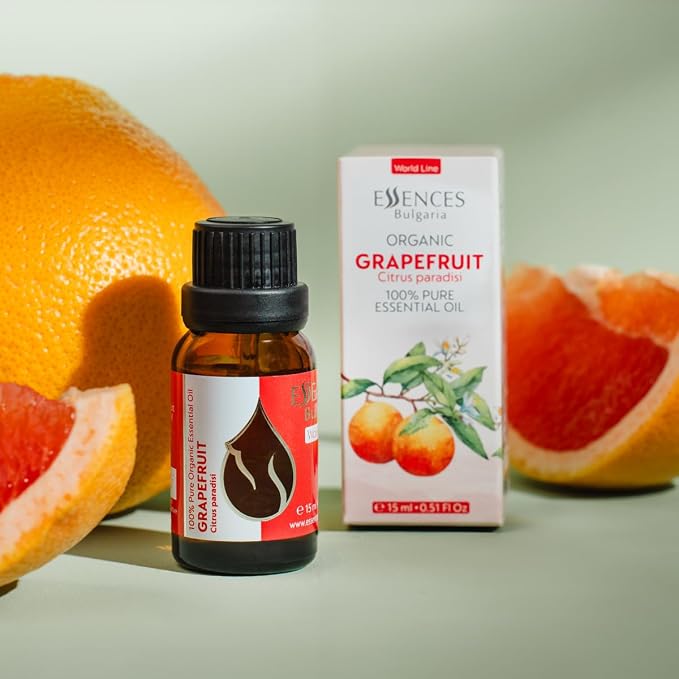 Essences Bulgaria Organic Grapefruit Essential Oil 0.51 Fl Oz 15ml Citrus paradisi 100% Pure Natural Undiluted Therapeutic Grade for Home Aromatherapy Home Diffuser Humidifier Hot Tub and Massage Oil