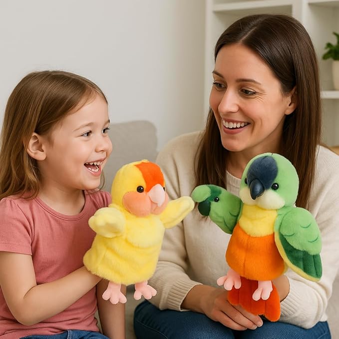 Easfan Yellow Parakeet Parrot Hand Plush Puppet Cute Bird Interactive Storytelling Cute Soft Plush Toy Creativity and Imagination Easter Christmas Birthday Gifts for Toddlers Kids,11.5’’