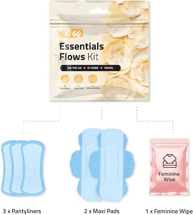 Feminine Care Travel Pack, 3 Pantiliners, 2 Maxi Pads, 1 Wipe, Light Daily Period Protection (Orange) (10)