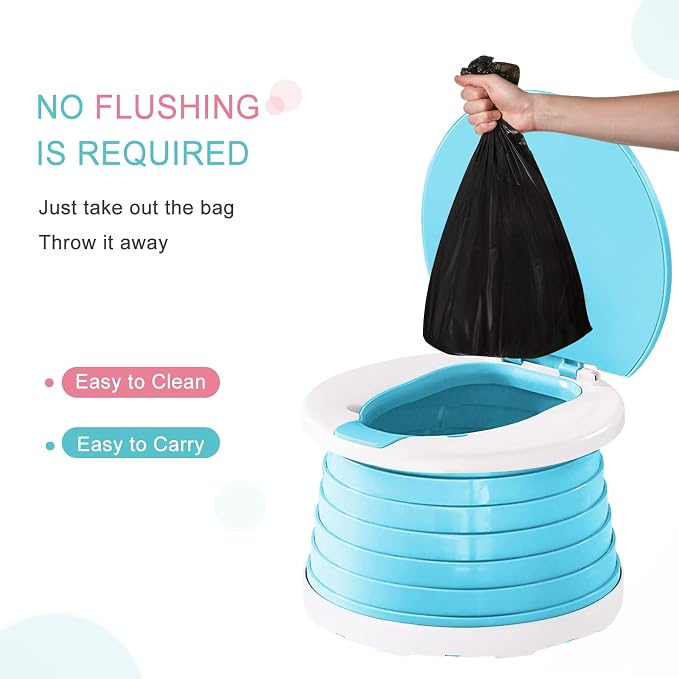 Travel Potty for Toddler, Portable and Foldable Toilet, Apply to Seat Emergency Toilet for Car, Camping, Outdoor, Indoor with 3 Rolls Bag（Light Blue)