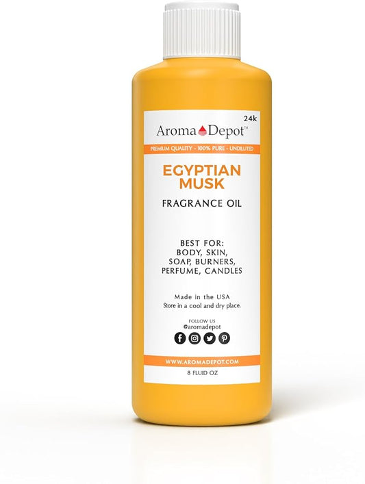 24K Egyptian Musk Fragrance/Body Fragrance Oil, Pure Uncut. Great for Lotions, Butter, Soapmaking, and Incense Dipping. Add a Few Drops to Your Aromatherapy Diffuser. (8 oz.)