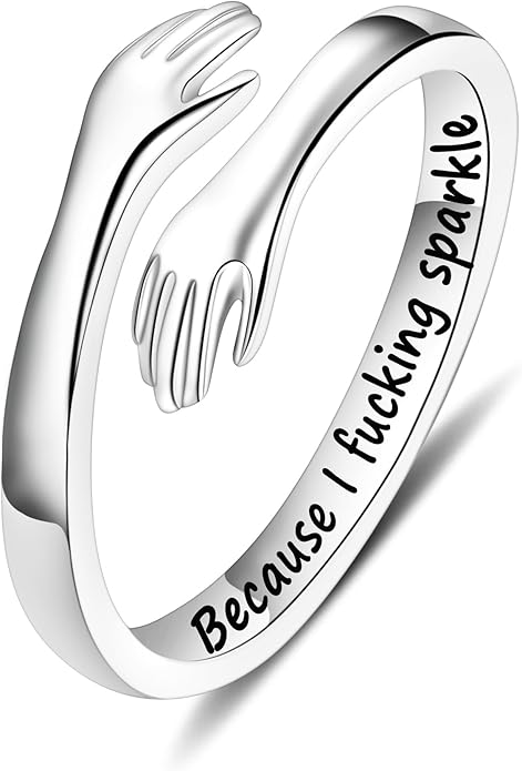 Yesteel Valentines Gifts for Kids Teen Girls - S925 Sterling Silver Hug Ring for Teen Girls Women, Adjustable Ring Jewelry Mothers Day Birthday Gifts for Daughters Mom Sister Wife Friends Grandma