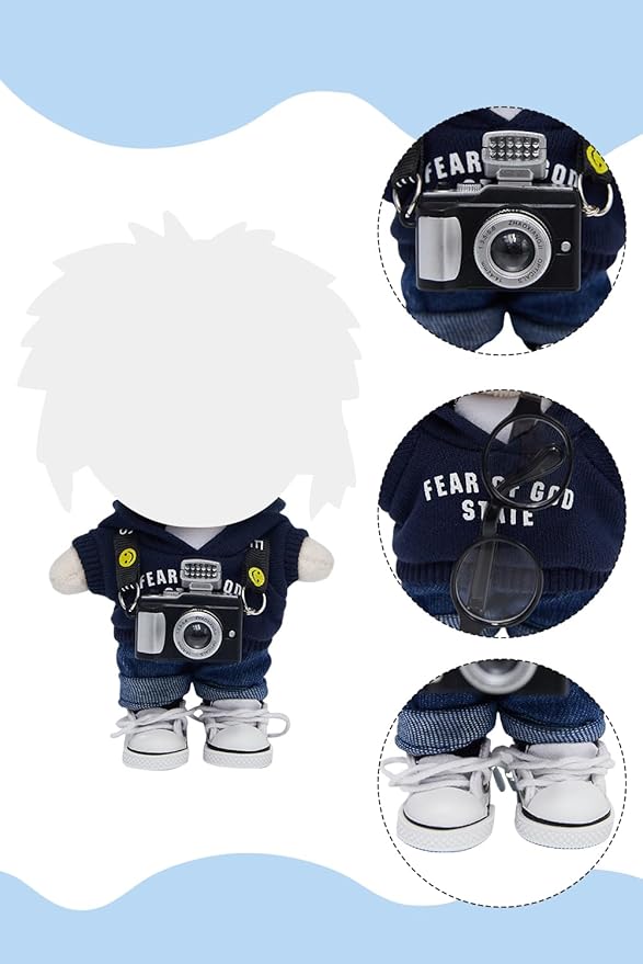 17cm Dolls Clothes 5 Pcs Set Plush Doll Outfits Hoodie Pants Camera Glasses Shoes Clothing Accessories Set No Doll