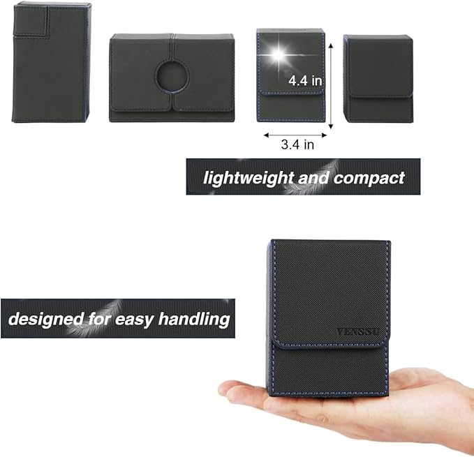 Venssu MTG Deck Box for Commander Display,Card Deck Box Fits 100 Double Sleeved Cards,TCG with 2 Dividers and 1 Toploader (BLACK/BLUE)