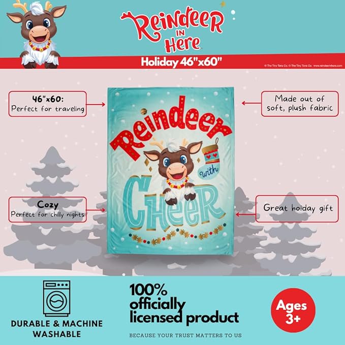 Reindeer in Here Holiday Christmas Kids Bedding Soft Plush Blanket Throw, 46 in x 90 in, (Officially Liensed Product) by Franco