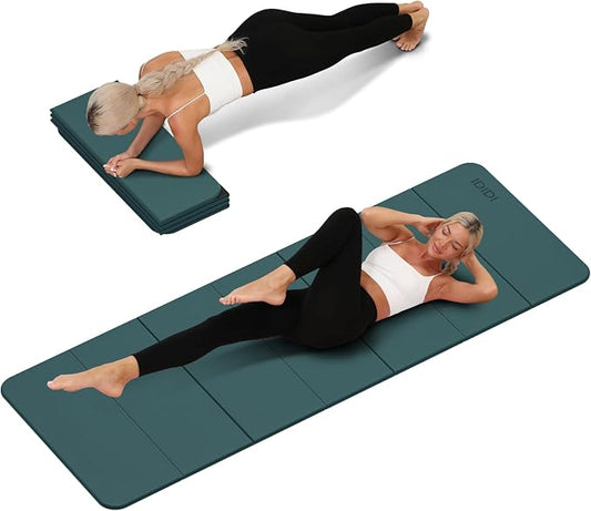 Foldable Yoga Mat Extra Thick 0.32 Inches(8mm) | SGS-certified, odorless POE. Non-slip surface & no curling edges. Great for yoga, Pilates & home gym.