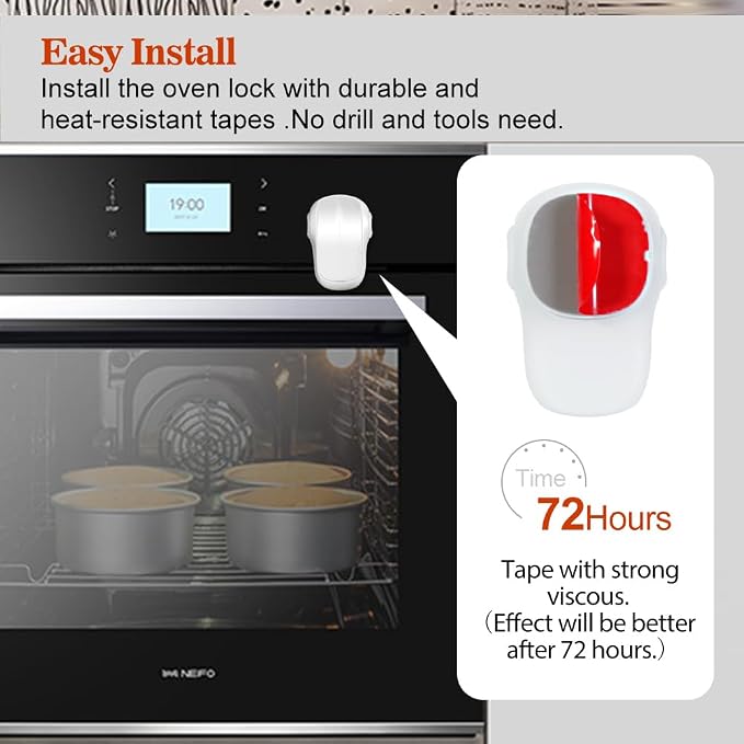 EUDEMON Child Safety Heat-Resistant Oven Door Lock, Oven Front Lock for Kids Easy to Install, Use Adhesive,No Screws or Drill (1 Pack,White)(ONLY for Flat Surface)