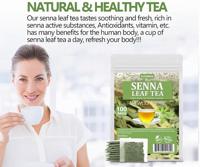Premium 100 Senna Tea Bags, Made with 100% Natural Senna Leaves, No Additives & Caffeine Free.