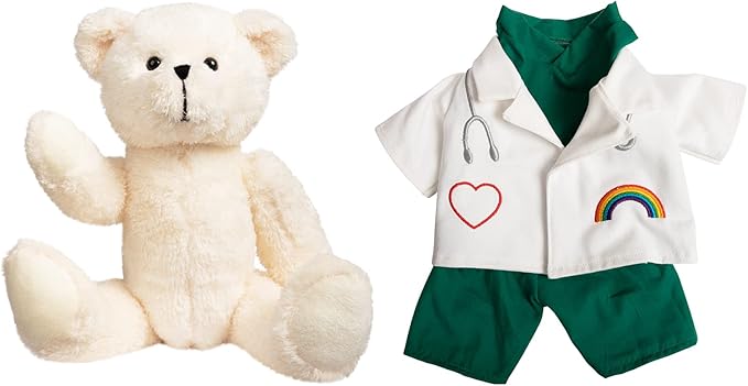 HollyHOME Doctor Bear Stuffed Animal Plush Teddy Bear in Scrubs and White Coat Gifts for Doctors Students and Kids 16 inches,Cream