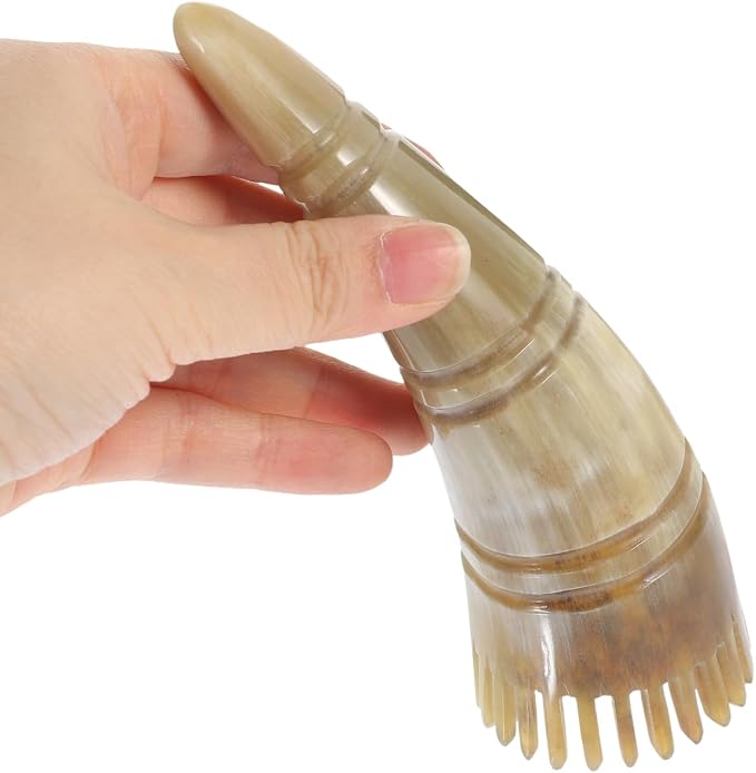 COLLBATH Natural Horn Wide Tooth Scalp Massage Comb Ergonomic Handle Head Therapy Brush for Dandruff Removal and Stress Relief