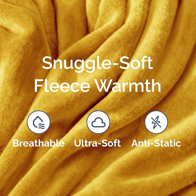 Fleece Blanket Full Size - Ultra-Soft Warm Flannel Fleece Blanket - Gold | Soft, Warm, Outdoor Picnic Blanket for Camping, Travel, Lightweight, Cozy, Anti-Static, Home Decor Gifts for Men & Women