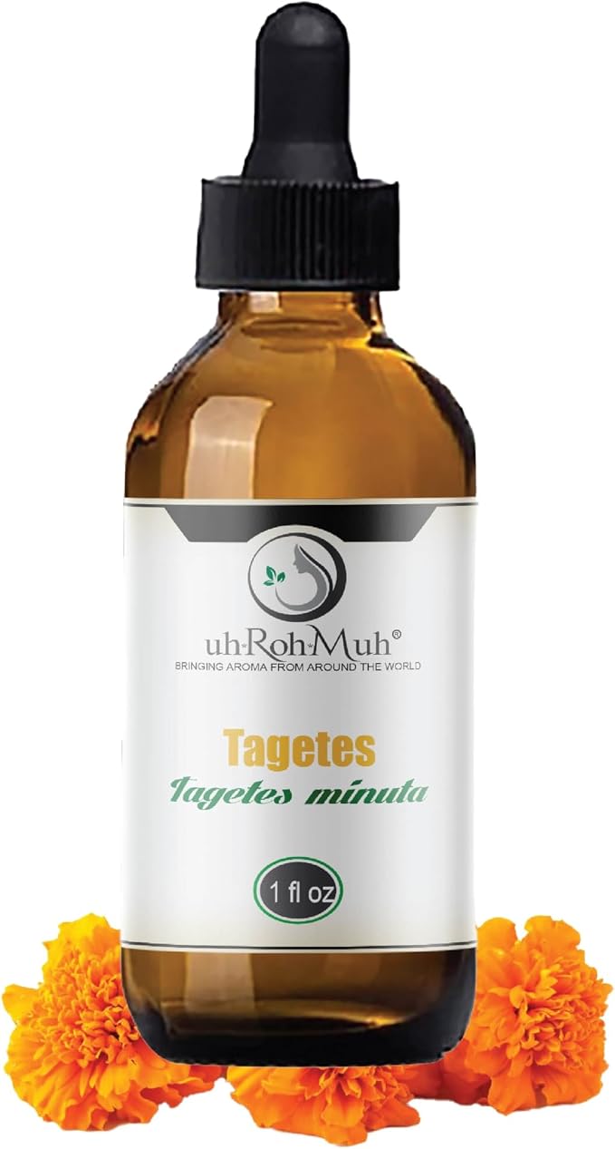 Tagetes Essential Oil – 100% Pure Steam Distilled from Tagetes minuta Flowers | Sweet, Citrusy Aromatherapy Oil for Relaxation & Massage | Top Note | Natural & Undiluted | India | 1 Fl Oz