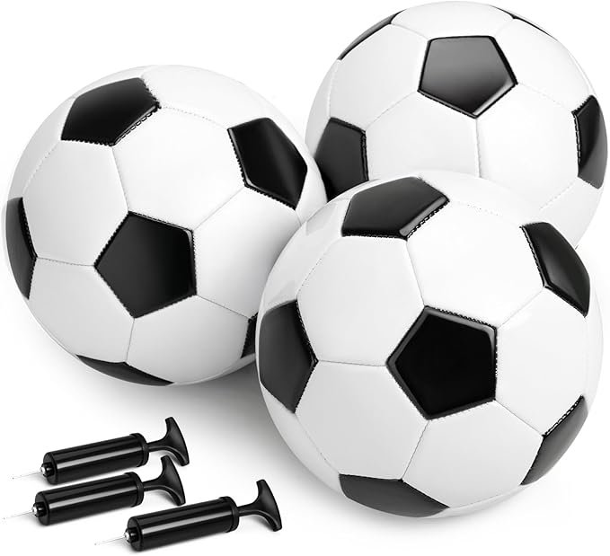Soccer Ball Size 2 Size 3 Size 4 Size 5 with Pump Deflated - Single, 2 or 3 Pack Official Size & Weight Training Ball - Operation Christmas Child Shoebox - Gift for Toddler Kids Boys Girls Youth Adult