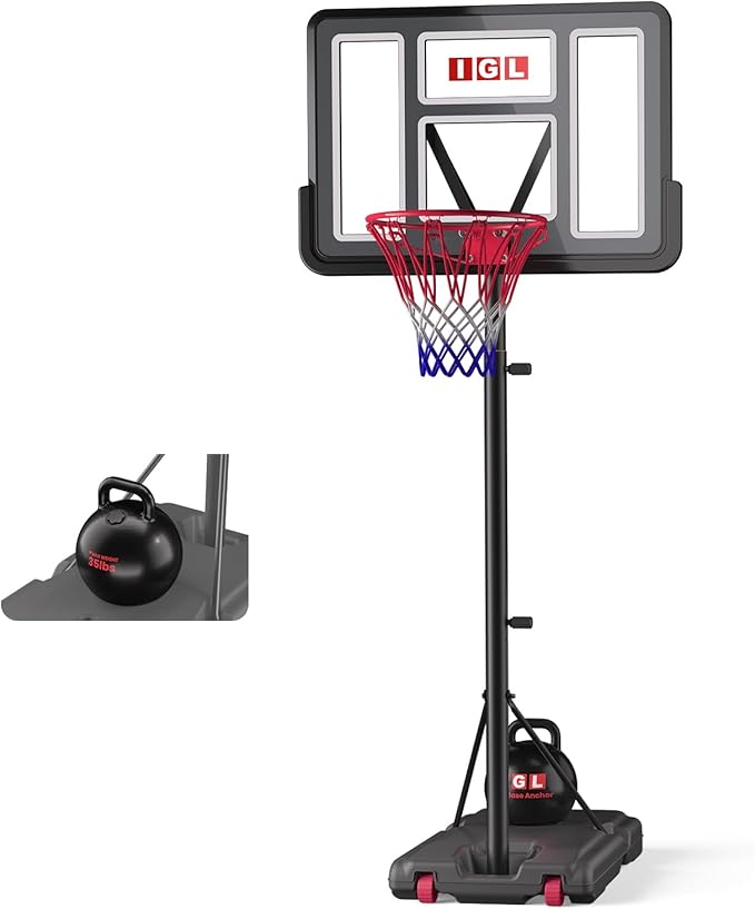 IGL Portable Basketball Hoop, 5.6-10FT Adjustable Basketball Goal System, 40/44 Inch Outdoor Basketball Hoop & Goals for Kids, Youth, and Adults in The Backyard, Driveway with PC Backboard