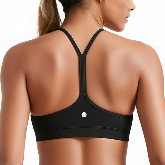 Racerback Y-Back Sports Bra for Women - Padded Low Impact Workout Top with Thin Spaghetti Straps for Yoga, Pilates, Gym