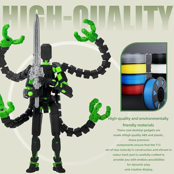 T13 Action Figure, Assembly Completed T13 Action Figures,T 13 3D Printed Toys - The Premium Action Figures for Sci-Fi Enthusiasts,Four Claws Robot (Black Green, 5.2 Inch)