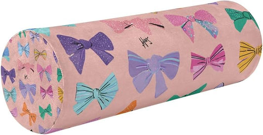 Colorful Pink Bows Neck Roll Pillow Bolster Round Health Memory Foam Long Cervical Cylinder Pillows with Removable Washable Cover for Body Bed Legs Back Yoga