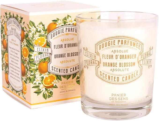 Panier des Sens Orange Blossom Long-Lasting Scented Candle, 6.3 oz | Hand-Poured In Provence | Up To 55 Hours Burn Time | 100% Natural Cotton Wick | Long-Lasting French Home Fragrance