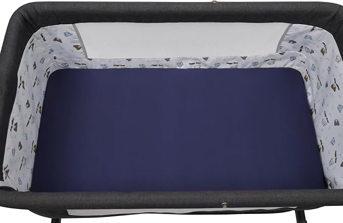 Stretchy Fitted Crib Sheets Set 2 Pack Portable Crib Mattress Topper for Baby Girl Boy,Ultra Soft Jersey Material, Dark Blue & Bear Deer