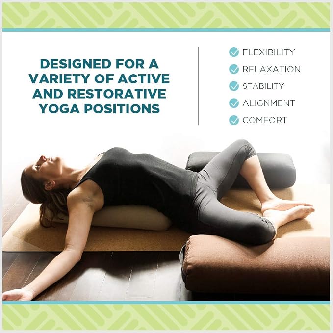 Bean Products Cotton Batting Yoga Bolster - Studio Grade Round or Rectangular Restorative Yoga Pillow for Pilates and Yin Practice - Soft Yet Firm Support with Cotton Cover - Made in The USA
