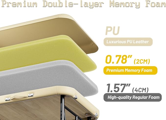 Professional Massage Table Portable 2 Fold Premium Memory Foam Aluminium Leg Hold Up to 1100LBS 8 Heights Adjustable with Carrying Bag Cream