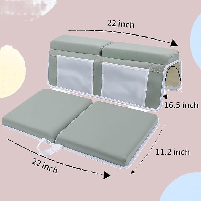 Comfortable Baby Bath Kneeler and Elbow Rest Pad Set,Quick Dry Soft Kneeling Pad,Baby Bathtub Cushion with Toy Organizer for Bathing Infant or Toddler - Grey Green