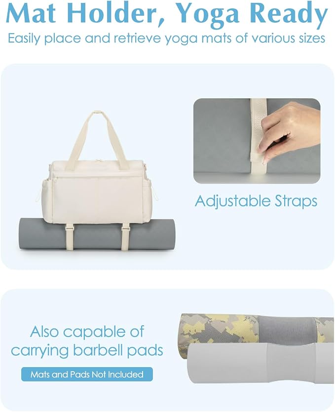 Small Gym Bag, Mini Gym Bag for Women with Yoga Mat Holder and Wet Compartment, Cute Small Yoga Mat Bag with Water Bottle Pocket for Workout Dance, Beige