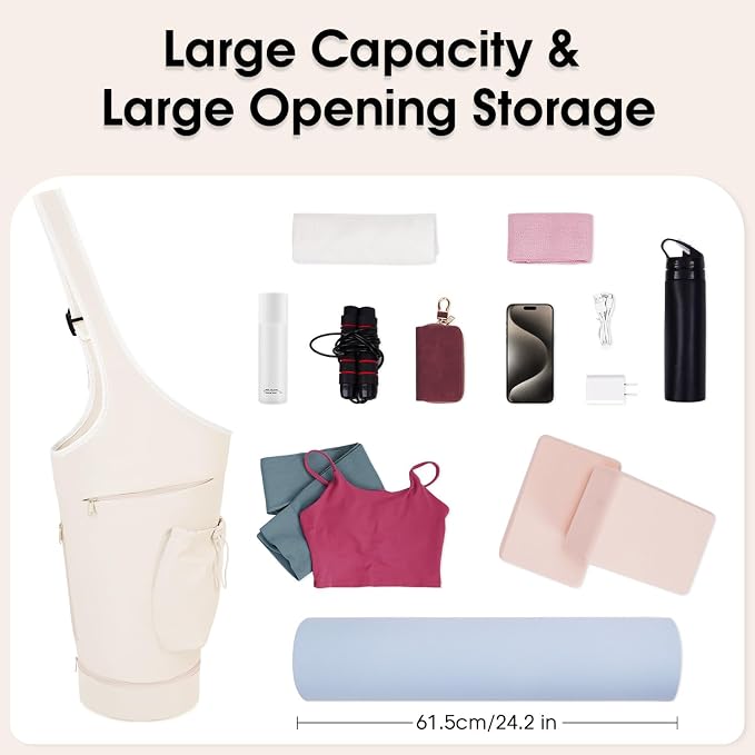 sportsnew Yoga Mat Bag, Large Opening Long Tote Yoga Mat Carrier Holder Bag with Waterproof Wet Pocket and Drawstring Water Bottle Pocket, Adjustable Shoulder Strap Storage Bag, patent pending