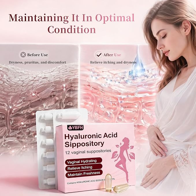 Vaginal Moisturizer Suppositories – Hyaluronic Acid for pH Balance, for Vaginal Dryness, Refreshing Comfort, Long-lasting hydration that deeply nourishes the skin (12 Count)