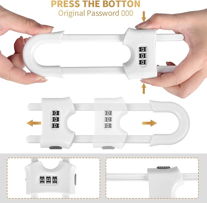 4 Pack U-Shaped Sliding Cabinet Locks Multifunctional Child Safety Lock Adjustable Baby Proof Clips for Home Cabinets Refrigerator Doors Cabinet Knobs and Window Handles (White)