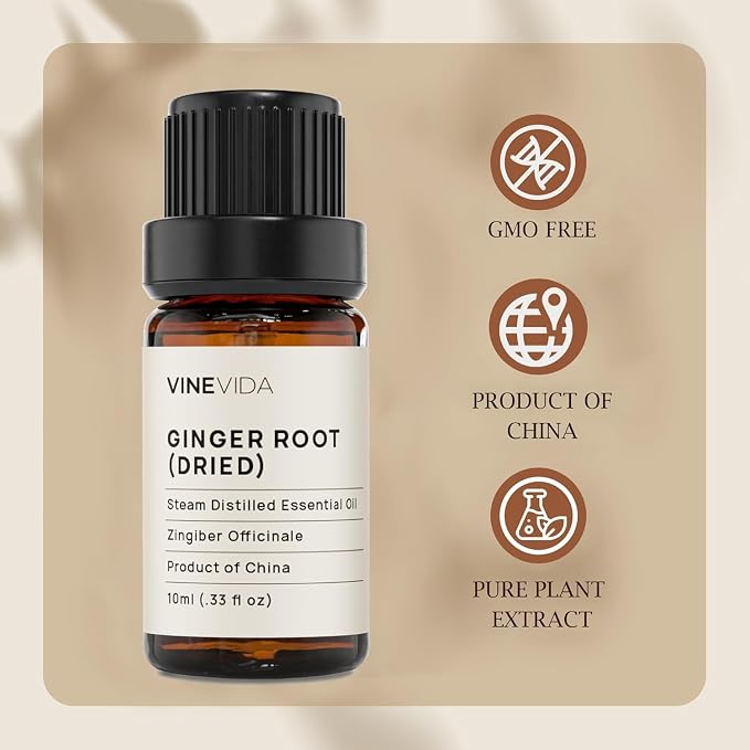 VINEVIDA Dried Ginger Root Essential Oil 10 mL - Undiluted Candle Scent DIY Scents for Candlemaking Soap Making